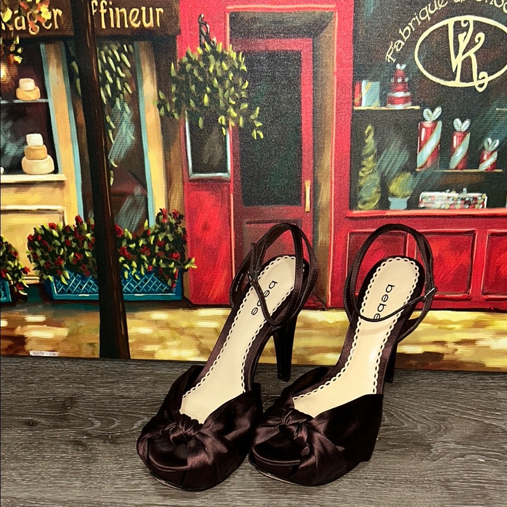 Bebe Brown Stiletto Heels with Ankle Straps